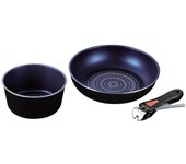 Juego de 3 ollas y sartenes de metal perlado con asas extraíbles, compatibles con IH, con revestimiento de diamante azul, 1 sartén y 1 sartén Luxpan (1 olla, sartén, mango) HB-2443
