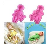 2 uds 3D niño niña muñeca oso molde de pastel de silicona bebé fiesta utensilios para decoración de tortas con fondant boy