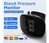 Monitor de presión arterial de muñeca recargable Voz Pantalla táctil inteligente LED Tonómetro de presión arterial automático digital Esfigmomanómetro de pulso de frecuencia cardíaca A01 English negro