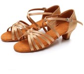 Zapatos de baile latino de satén con suela suave para mujer, zapatos marrones para niñas, zapatos de baile de salón/tango profesionales, tacones altos 34