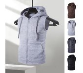 Chaleco de verano para hombre, chaqueta con capucha, cordón, sin mangas, cremallera, chaleco con solapa, abrigo, bolsillos de Color sólido, chaleco con cremallera S gris claro