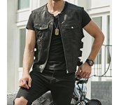 Chalecos Vintage marrones para motocicleta, chaqueta de cuero con bolsillos y cremallera para hombre, chaleco para montar sin mangas que combina con todo, chaquetas de motociclista S