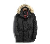 Chaqueta cortavientos de invierno para hombre con cuello de piel sintética y capucha extraíble S