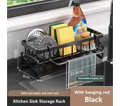 Organizador de escurridor de fregadero de cocina, estante de acero inoxidable con autodrenaje, soporte para esponja y jabón, toallero y cesta para filtro.