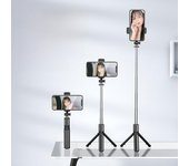 Palo selfie portátil de alta gama con control remoto Bluetooth y trípode para teléfonos móviles universales. negro