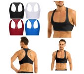 Camiseta sin mangas sexy con espalda en Y para hombre, sin mangas, media camiseta sin mangas, sujetadores deportivos M negro