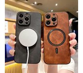 Funda protectora completa de piel de cordero magnética para iPhone 15 Pro para Apple 13 - Carcasa anticaídas. iPhone 15 Pro marrón oscuro