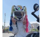 1 par de cascos de motocicleta estilo punk con rastas para mujer, cascos con cola de caballo trenzada, cascos de bicicleta de motocross, decoración para el cabello punk rojo