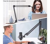 Juego de soporte para micrófono, brazo de soporte de tijera con suspensión de micrófono resistente con abrazadera, cinta adhesiva para cantar negro