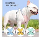 Arnés para perros en forma de X para perros pequeños y medianos, arnés reflectante ajustable para cachorros, correa de plomo para caminar para Bulldog Francés y Chihuahua L