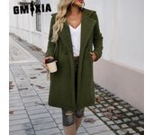 GMXIA Chaquetas y abrigos con cuello tipo POLO de manga larga para otoño e invierno con estampado de Color sólido informal vintage para mujer S negro