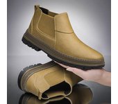 Botas Chelsea de punta redonda de alta calidad a la moda, botines casuales de cuero sin cordones, calzado masculino de diseño, botas vaqueras cómodas 37 amarillo