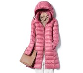 Chaquetas de invierno para mujer, abrigo informal, ultraligero, largo, fino, chaqueta acolchada, Parka con capucha ajustada M rojo rosa