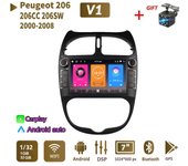 Reproductor multimedia con radio para coche, para PEUGEOT 206, 206CC, 206SW, 2000-2008, 2 Din, Android, Carplay, GPS, autorradio, 1+32 GB A negro