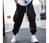 Pantalones cargo informales de talla grande para hombre, de primavera y verano, con bolsillos, negros, holgados, elásticos, para exteriores, pantalones deportivos de gran tamaño XXXL negro