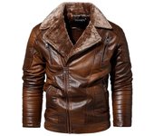 Chaqueta de cuero de PU de felpa de invierno para hombres, hombres duros europeos y americanos, hombres integrados de piel, chaqueta de cuero L
