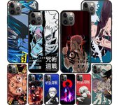 Funda de Anime Jujutsu Kaisen para Iphone 14 11 13 Pro Max 12 Mini Xr 7 8 Plus Se 2020 Xs 6 6s + Coque funda negra suave para teléfono iPhone 14 Pro Max