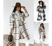 Chaqueta con estampado de cuadros de manga larga y media para mujer, otoño e invierno L