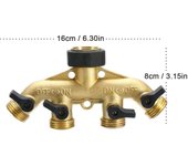Divisor de manguera de jardín de 4 vías, conector de manguera de 3/4 pulgadas, desviador de agua de cobre con 4 válvulas para jardín y césped EU Thread cobre