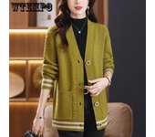 Suéter cárdigan de punto para mamá, abrigo de otoño, nuevo atuendo versátil, suéter cárdigan grande y suelto para otoño/invierno 3XL camello
