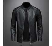 Chaqueta de cuero de primavera y otoño para hombre, chaqueta de cuero de Pu ajustada con cuello levantado, abrigo informal de moda para motocicleta, abrigo de cuero para motociclista para hombre XXXXXL negro