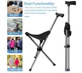 Bastón de trekking plegable multiusos, portátil y ligero, con asiento de 3 patas, ideal para escalada al aire libre, ayuda para caminar para personas mayores. negro