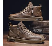 Botas de cuero de moda para hombre, zapatos casuales altos de primavera para hombre, zapatos planos con cremallera de tendencia para caminar, botines vulcanizados de invierno, nuevas Zapatillas552 39