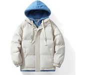 Abrigo acolchado grueso para hombre nuevo de invierno chaqueta acolchada con dos capuchas falsas de tendencia holgada M blanco