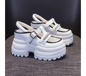 Zapatos de plataforma con punta cerrada y malla transpirable para verano, sandalias de plataforma con cuña, zapatos de verano para mujer 35 blanco
