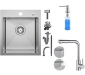 FREGADERO DE COCINA Acero inoxidable cepillado 40×45cm, Mezclador de cocina extraíble, dosificador de jabón