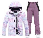 Conjunto de traje de esquí impermeable para mujer, ropa de snowboard, disfraces para exteriores, chaquetas de hielo de invierno y pantalones con tirantes para niñas XS