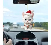Colgante de gato y gatito con sombrero para espejo retrovisor de coche, adorno colgante de acrílico con dibujos animados para decoración interior de coche, regalo de Navidad Cat