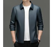 Chaqueta de cuero para hombre otoño e invierno nueva chaqueta de cuero suave corta con solapa sencilla e informal de negocios medianos ropa para hombre M
