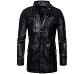 Otoño e Invierno nuevos hombres chaqueta de cuero larga viento cuello alto chaqueta de cuero chaqueta de PU M