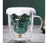 Taza de café de cristal transparente con copos de nieve de 300ml, whisky, cerveza, taza de doble capa, artículos para beber without Lid