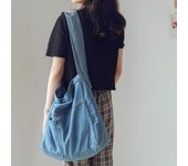 Bolso vaquero lavado, bolso mensajero de gran capacidad, bolso de estudiante, bolso de lona para mujer, bolso de hombro Simple one size azul oscuro