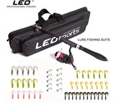 LEO Caña de pescar telescópica de mar, 130/160cm, Combo de carrete giratorio, anzuelos, señuelo suave, juego completo de aparejos de pesca con bolsa de viaje 130cm Rod