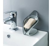 Jabonera con ventosa para baño, ducha, soporte para jabón con drenaje, portátil, con forma de hoja, bandeja para jabón de lavandería para lavabo azul