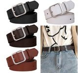 Cinturones de vestir informales vintage para mujer, de cuero sintético, con hebilla cuadrada para pantalones blanco