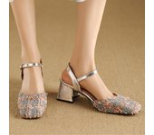 Zapatos elegantes de verano a la moda para mujer, sandalias con punta cerrada y tacón medio, talla grande 45, zapatos de lujo de color rosa dulce para fiesta, baile y boda para mujer 34 color rosa