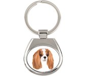 Cavalier King Charles Spaniel - geometric keychain with a photo and the inscription Art-Dog blanco