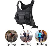 Bolsa tipo chaleco para correr, resistente al desgaste, de gran capacidad, para exteriores, para ciclismo, viajes, ligera, frontal con correas ajustables, bolsa de pecho para motocicleta Black
