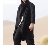Capa larga irregular de algodón y lino para hombre - Colección Otoño 2025, estilo europeo y americano, chaqueta de manga larga 4XL