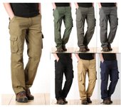 Monos holgados de Bolsillo grande para hombre, pantalones tácticos militares para deportes al aire libre, trotar, pantalones de trabajo informales de algodón puro con cintura elástica 44 negro