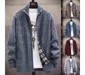 Abrigo de moda para hombre Chaqueta de suéter de punto cálido de invierno Chaqueta de punto con cuello alto informal Chaqueta para exteriores XXXL azul