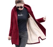 Otoño Invierno chaqueta de lana para mujer abrigos largos con capucha para mujer prendas de vestir exteriores S color rosa