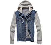 Chaqueta vaquera holgada de manga larga con capucha y múltiples bolsillos para hombre 5XL azul