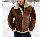 Chaqueta cálida de invierno para hombre con solapa gruesa y piel sintética a juego M marrón