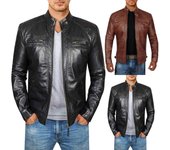 Moda hombres Otoño Invierno cálido Casual cuero cremallera manga larga chaqueta abrigo Top L negro