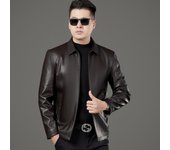 Chaqueta de cuero de mediana edad, abrigo informal de negocios de piel de oveja para hombre, solapa de papá, chaqueta de cuero de alta gama para primavera, otoño e invierno 170